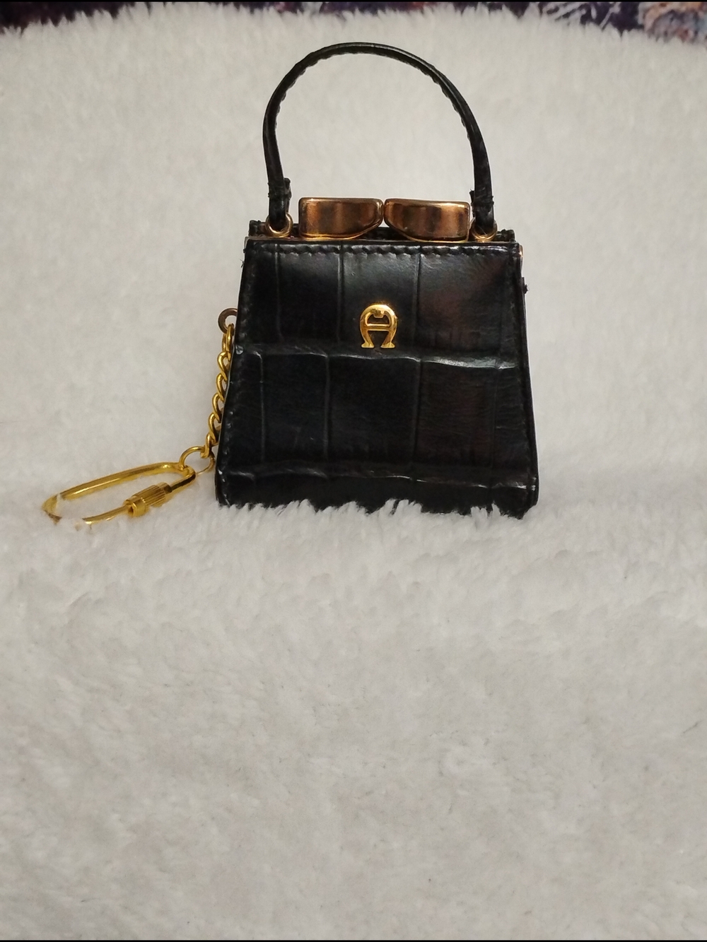 Etienne Aigner Mini Miniatures Purse Bag Keychain Charm Accessory Black Croco